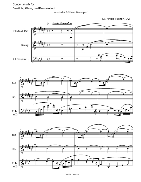 Concert etude for Pan flute, Sheng and Bass clarinet